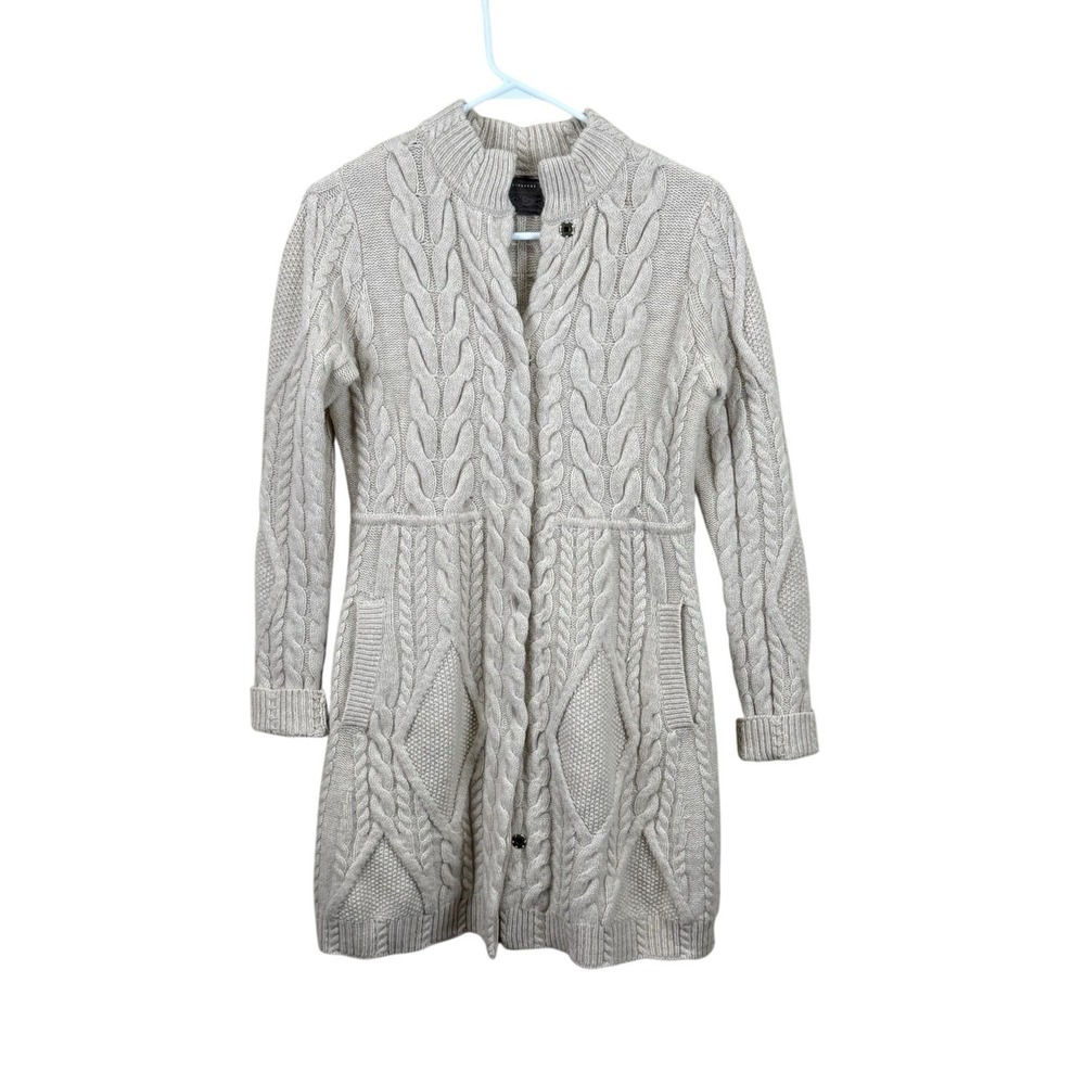 Guinevere Anthropologie 100% Lambswool Cable Knit Cardigan Sweater Womens Size S
